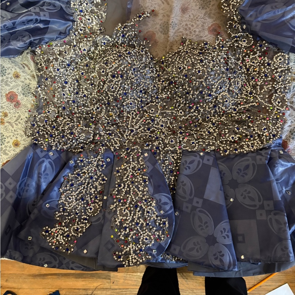 Embellished Blue Dress with Beaded Details